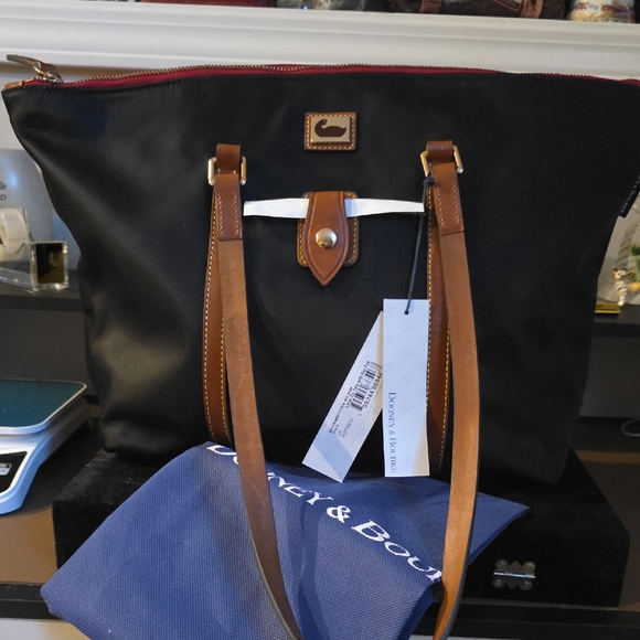 Dooney & Bourke Handbags - Dooney & Bourke Black Tote with Brown Leather Straps